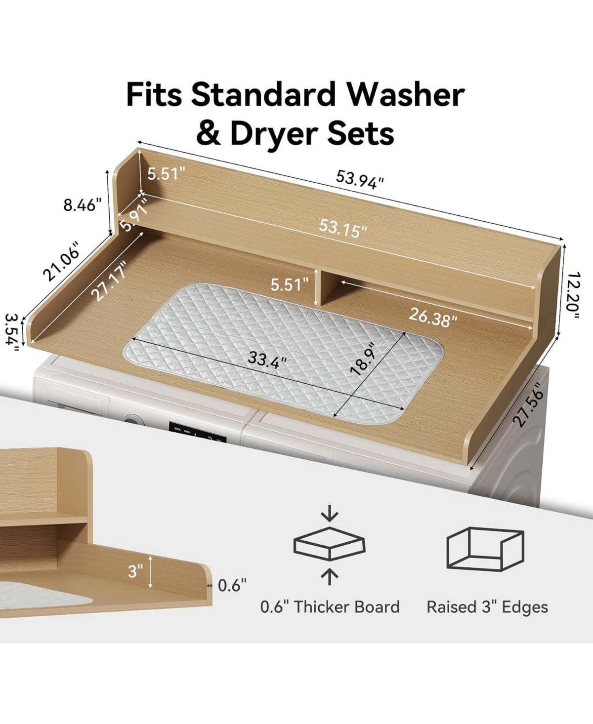 Tribesigns 54" Washer Dryer Countertop with Ironing Mat, Waterproof