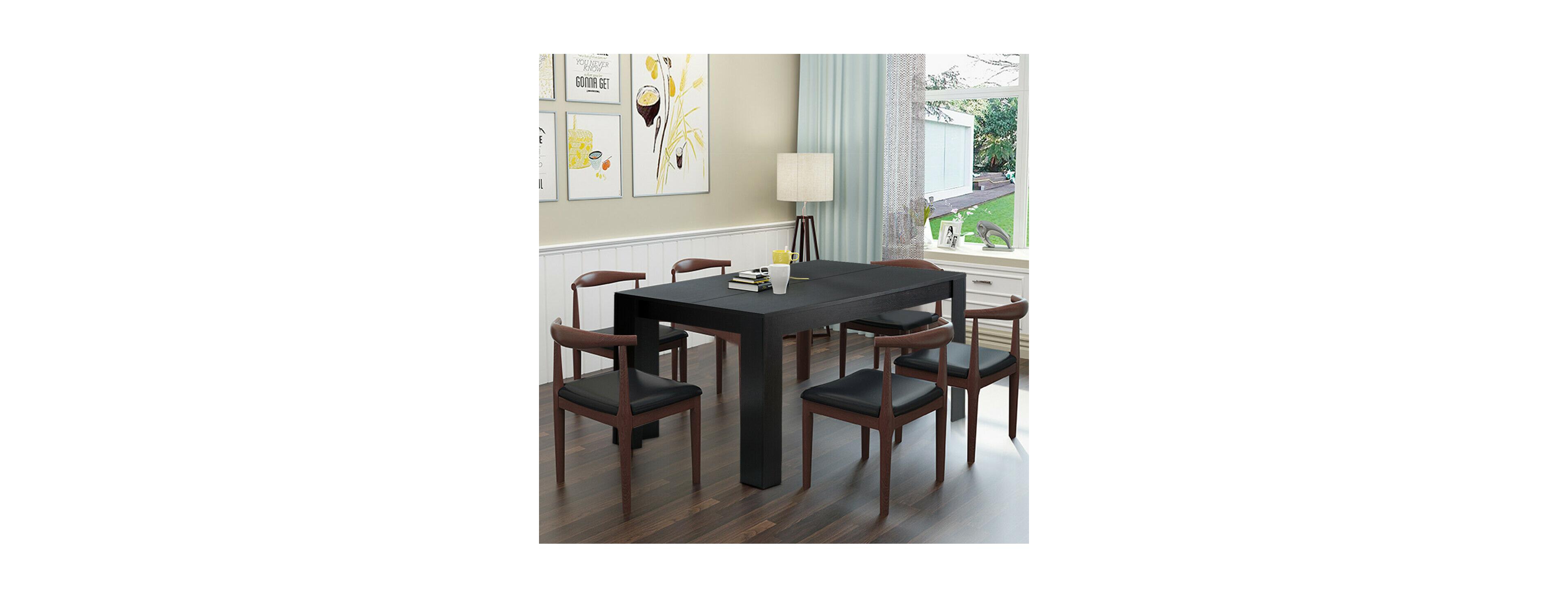 Mecale 63-Inch Rectangular Dining Table for 6 with Solid Wood Legs