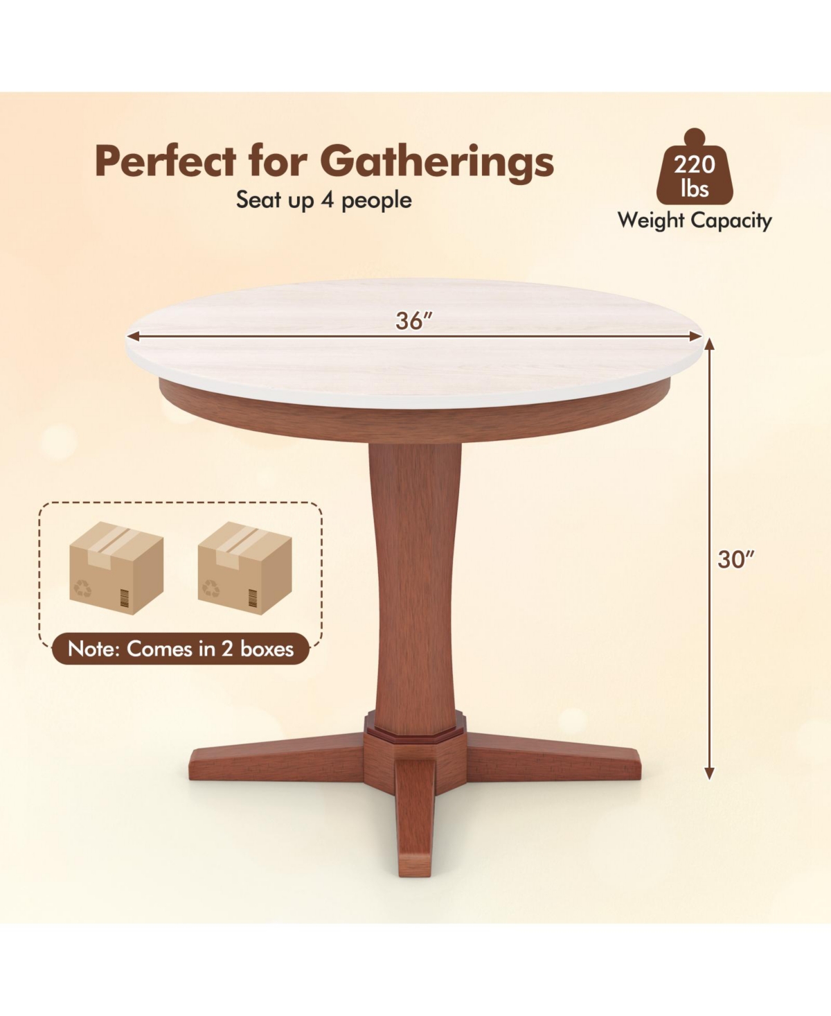 Mecale 35-Inch Round Wooden Dining Table with Pedestal Base