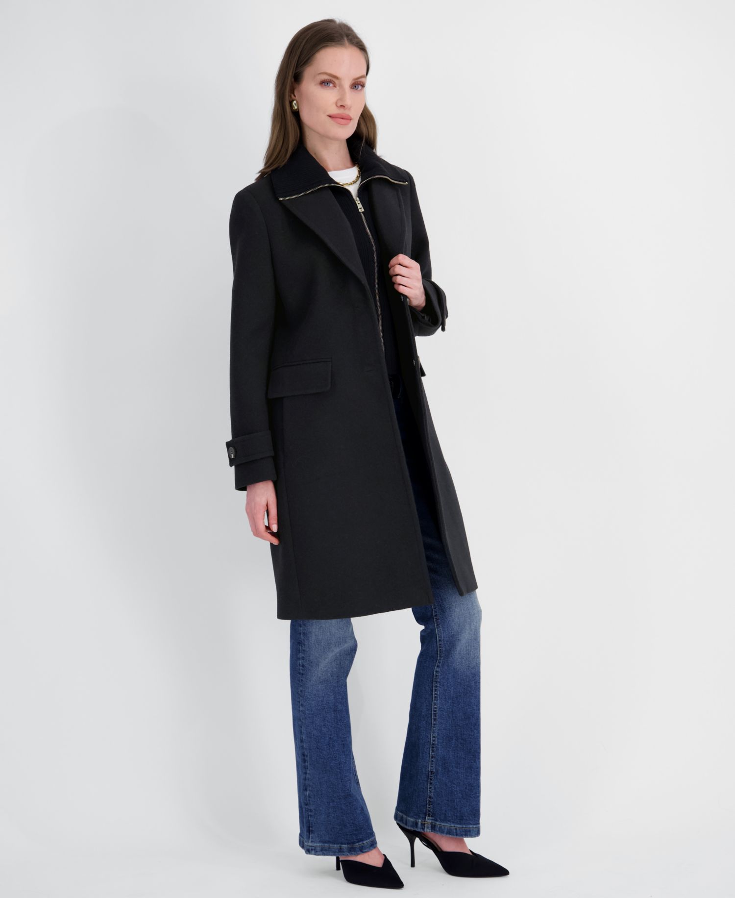Women's Single-Breasted Knit Bibbed Coat