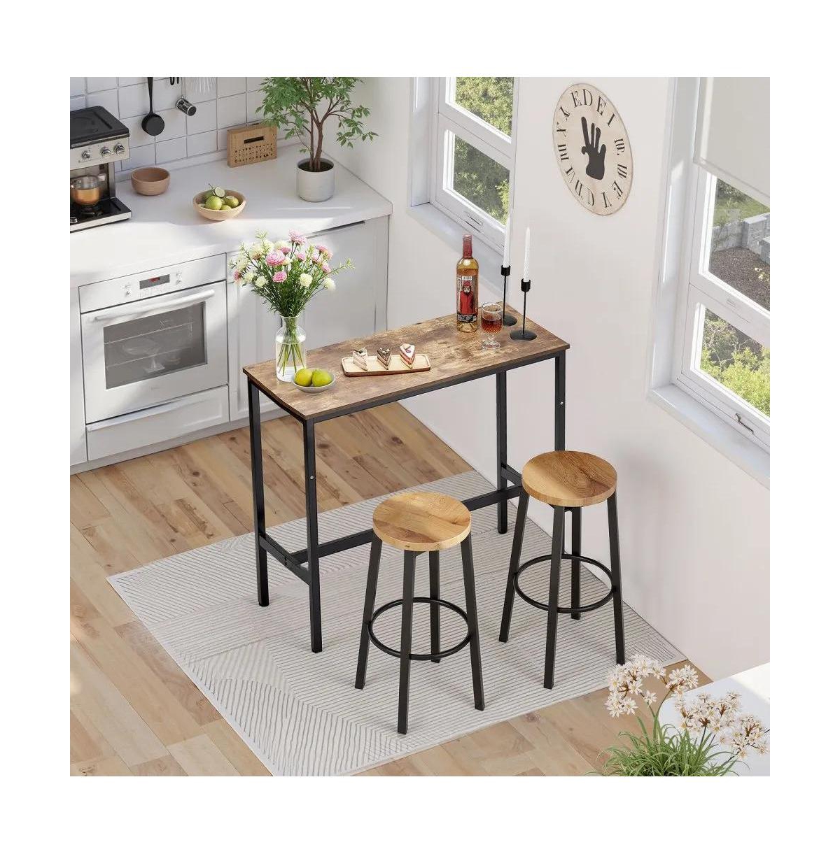 Slickblue 39 Inch Narrow Bar Table with Sturdy Metal Frame and Rustic Design