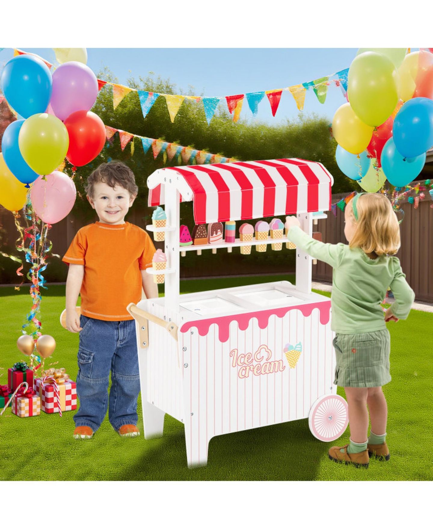 Детский игровой набор SUGIFT Ice Cream Cart 12-Piece Rolling Canopy Playset, Ages 3+, цвет: Красный — фото 10