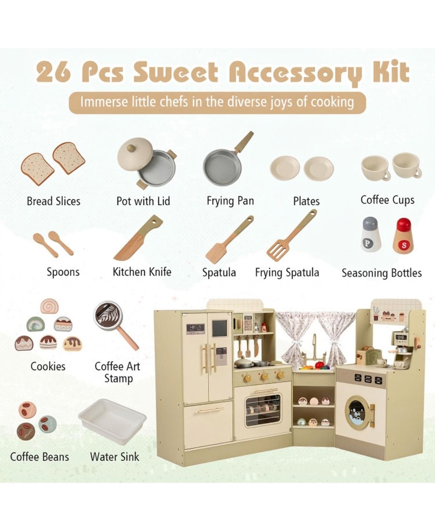 Детские игрушки SUGIFT Corner-Fit Wooden 21-Piece Play Kitchen, Ages 3+, цвет: Зелёный — фото 5