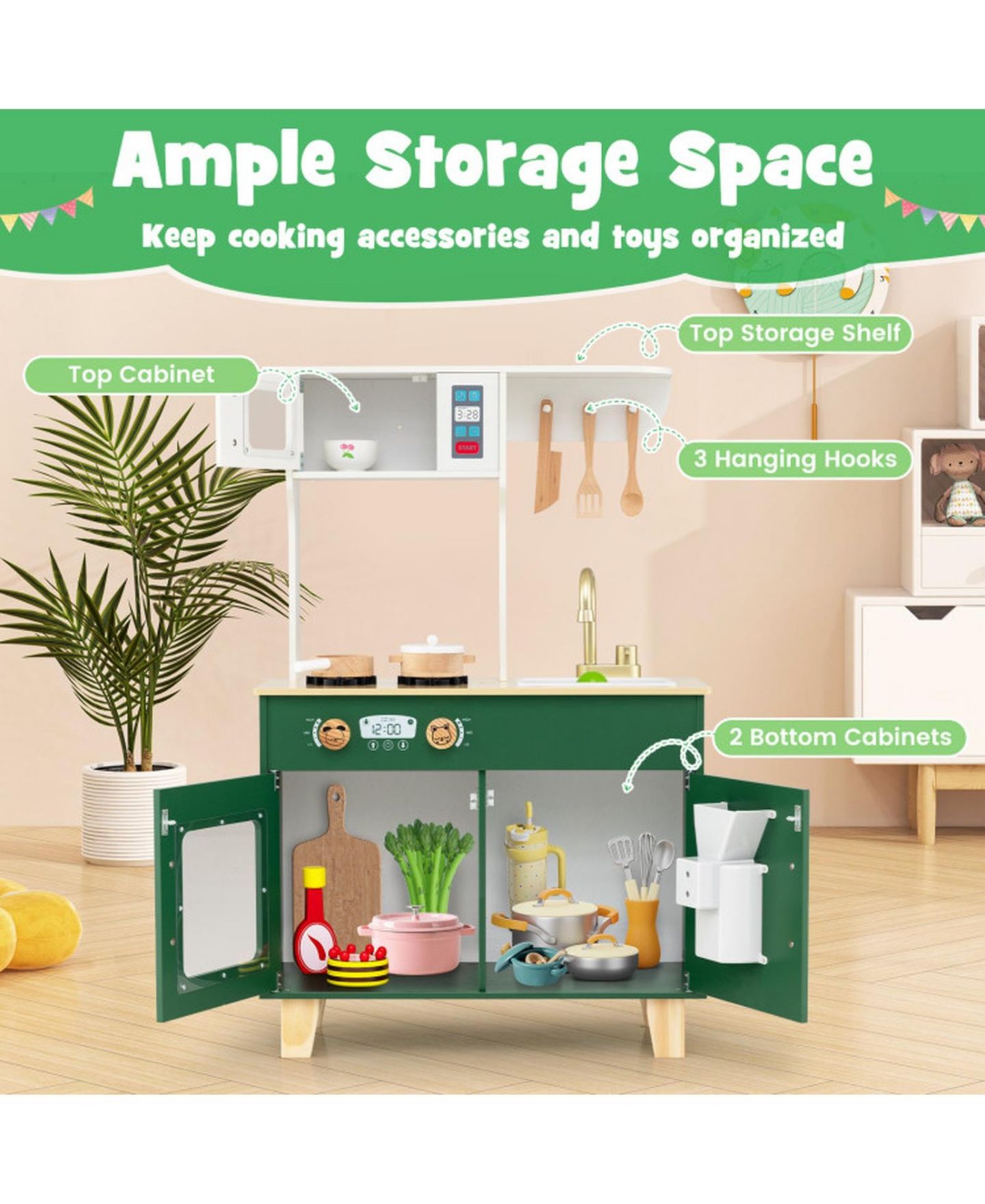 Детская игрушка SUGIFT Compact Microwave Play Kitchen With Clicking Knobs, Ages 3-6, цвет: Зелёный — фото 9