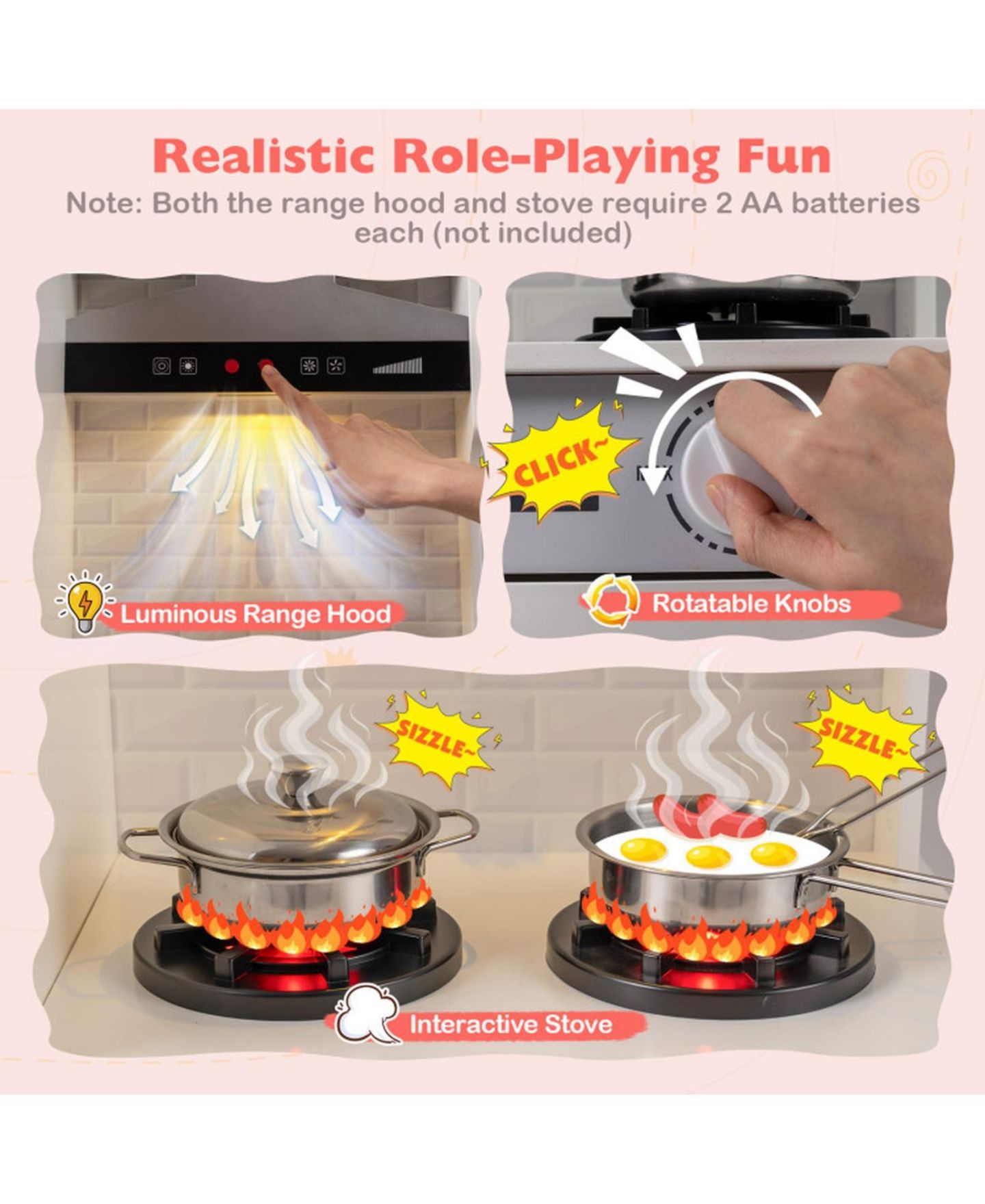 Детская игрушка SUGIFT Double-Sided Toddler Play Kitchen with Water Dispenser and Luminous Range Hood Ages 3 Plus, цвет: Белый — фото 7