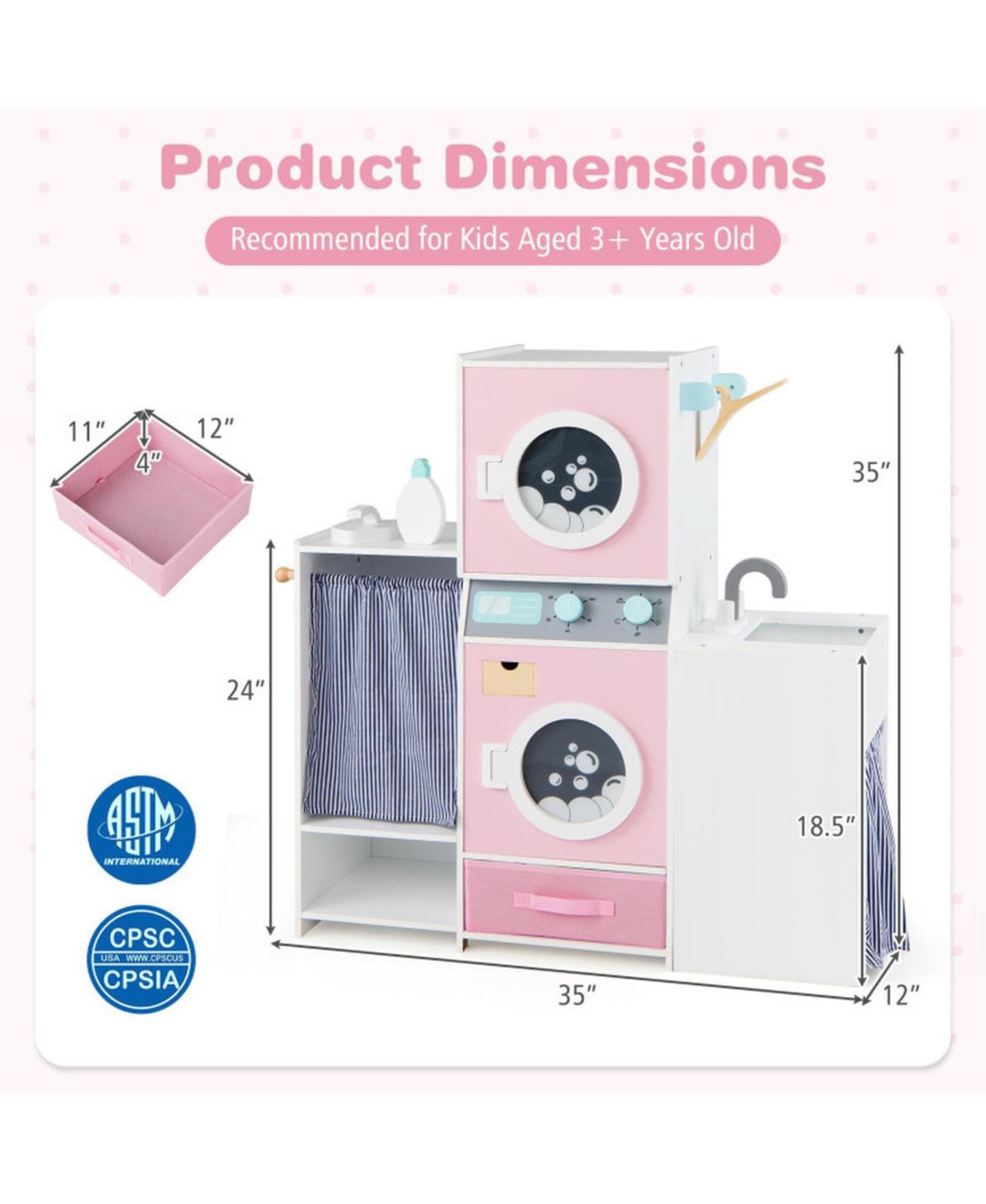 Детский игровой набор SUGIFT Kids Laundry Dual Washers Ironing Board Playset, Ages 3+, цвет: Розовый — фото 3