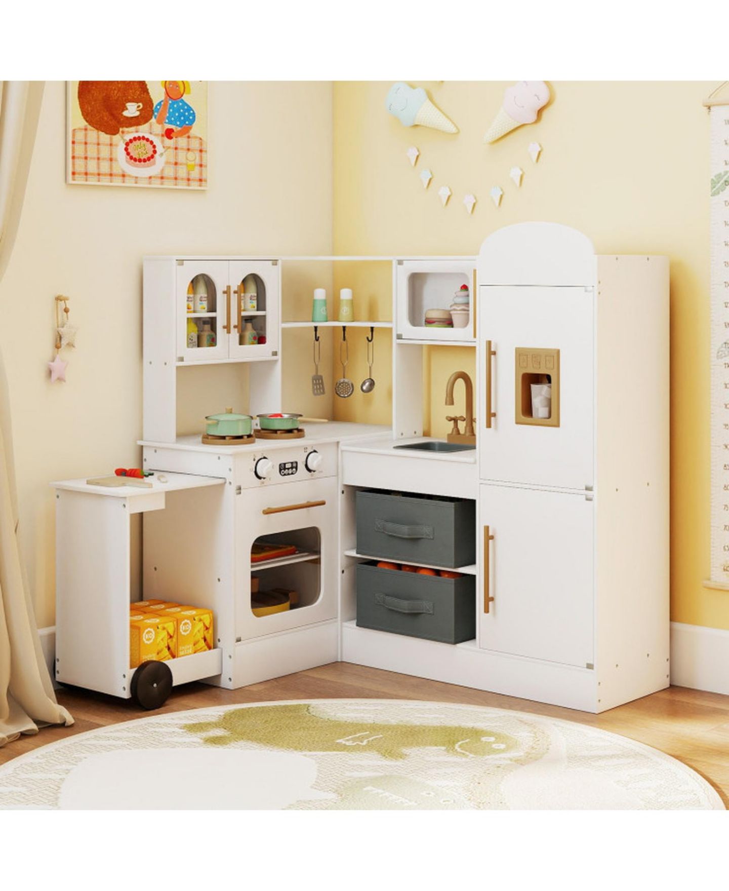 Детский игровой набор SUGIFT Corner Kitchen Playset with Retractable Countertop and Working Ice Maker, Ages 3+, цвет: Белый — фото 2