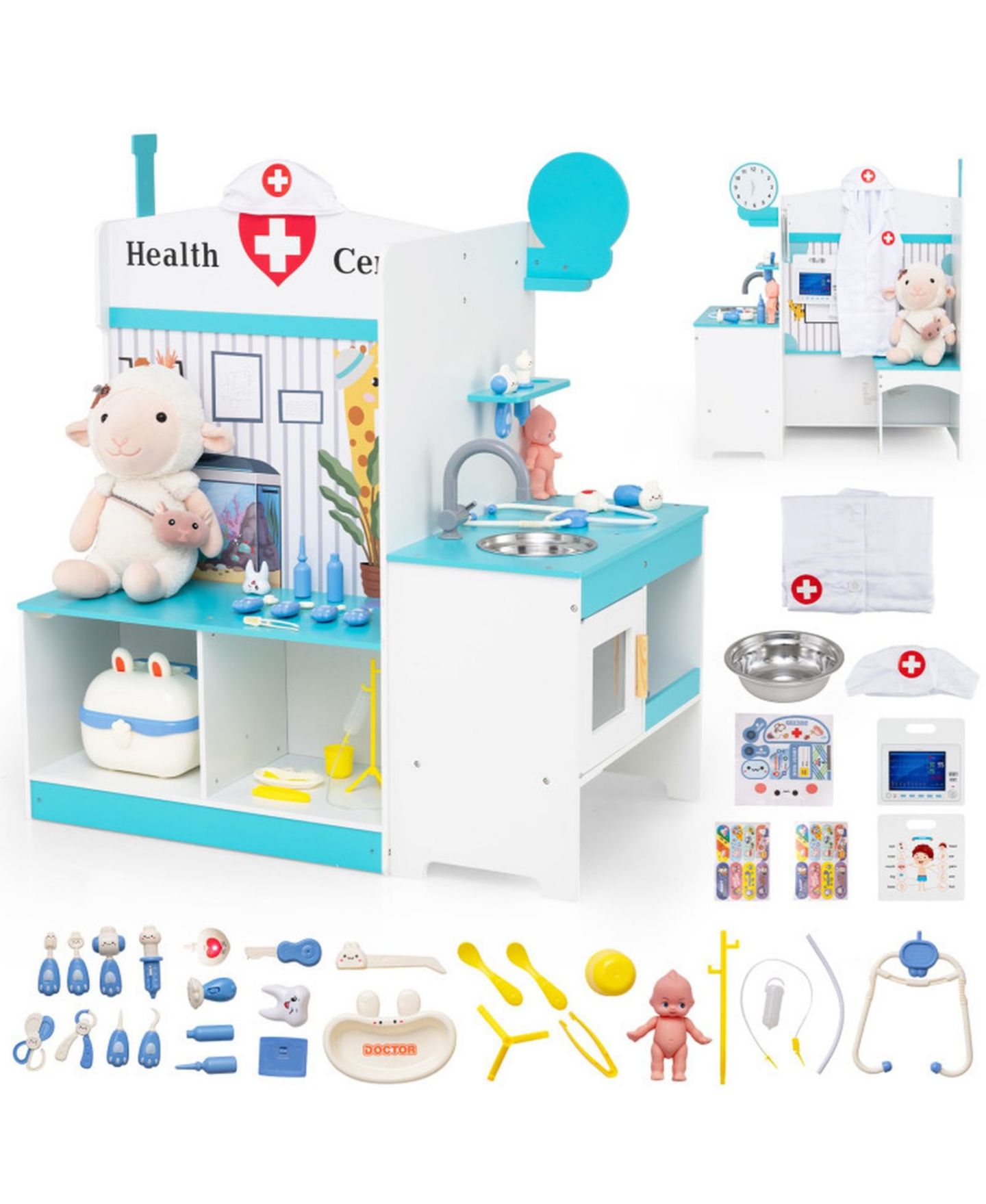 Детские фигурки SUGIFT Kids Doctor Playset 27-Piece Medical Station with Height Bar and ECG Monitor Ages 3-6, цвет: Синий — фото 9