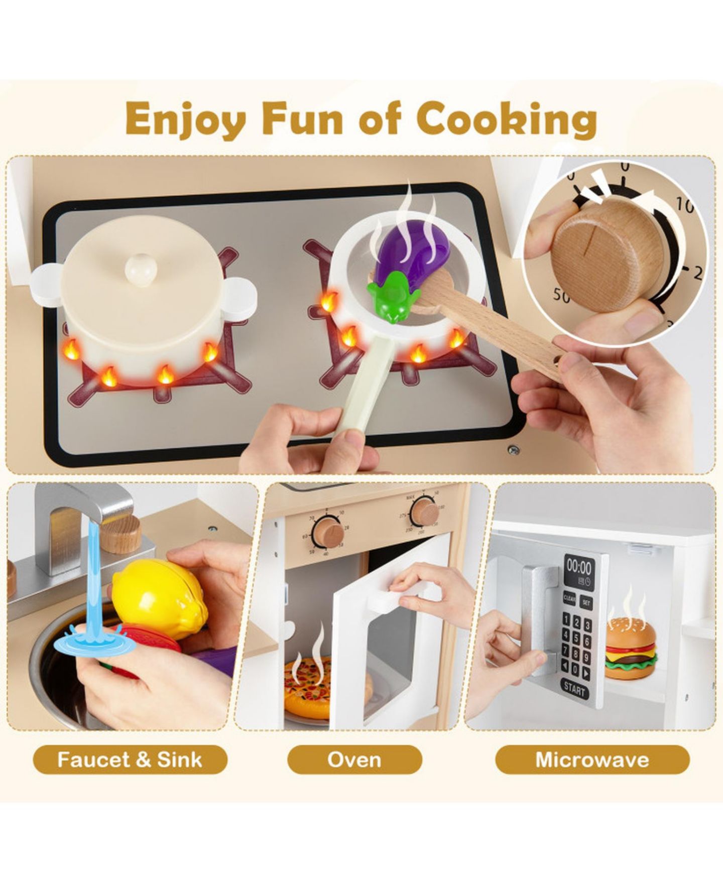 Детский игровой набор SUGIFT Wooden Toy Kitchen Playset with Built-In Chalkboard and Stainless Steel Sink, 13-Piece, Ages 3+, цвет: Белый — фото 7