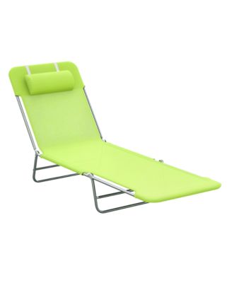 Folding Chaise Lounge Chair, Green, Portable, 6-Level Adjustable Back, Pillow Included, Ideal for Patio, Garden, Beach