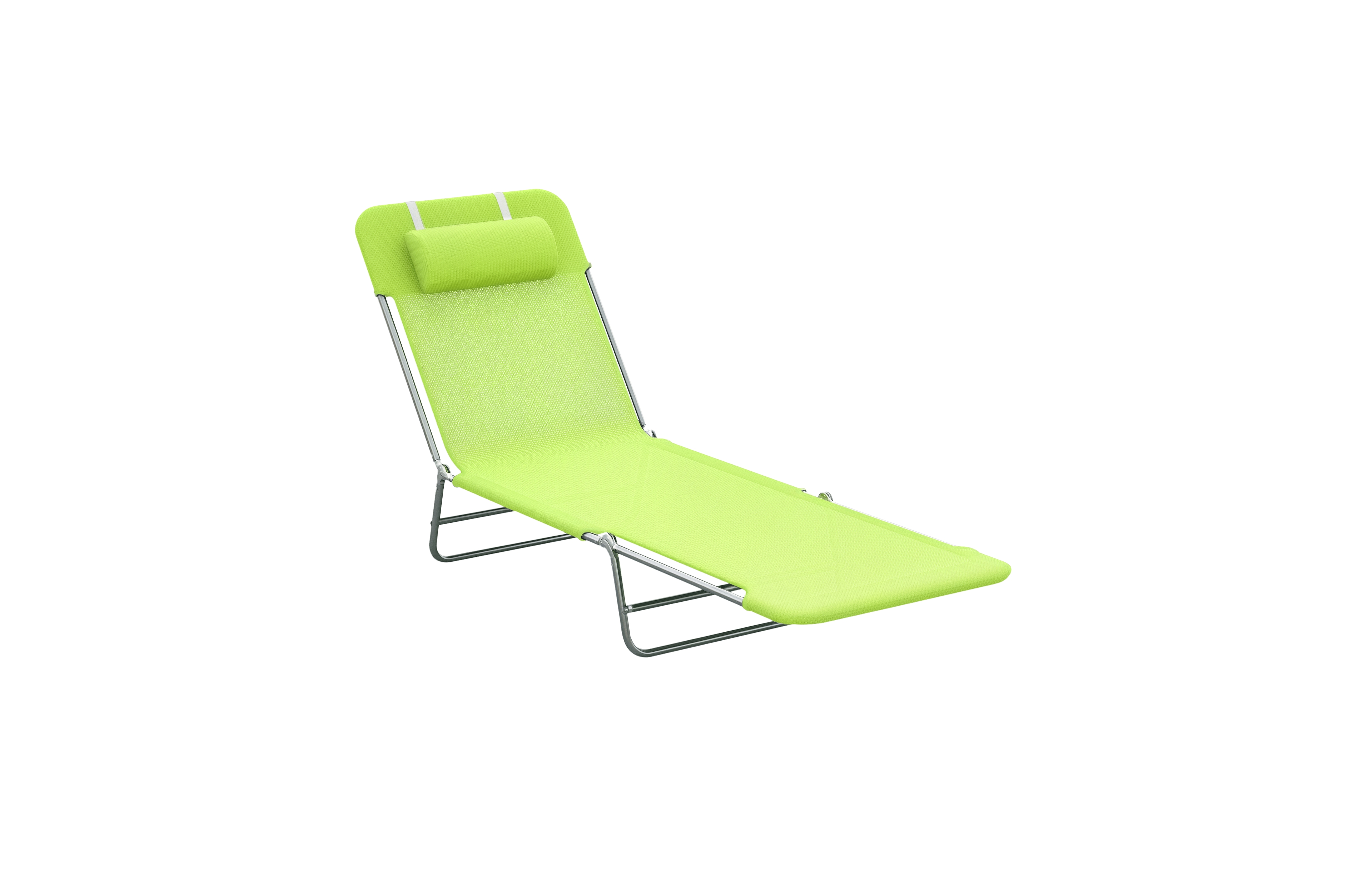 Mountaintop Folding Chaise Lounge Chair, Green, Portable, 6-Level Adjustable Back, Pillow Included, Ideal for Patio, Garden, Beach
