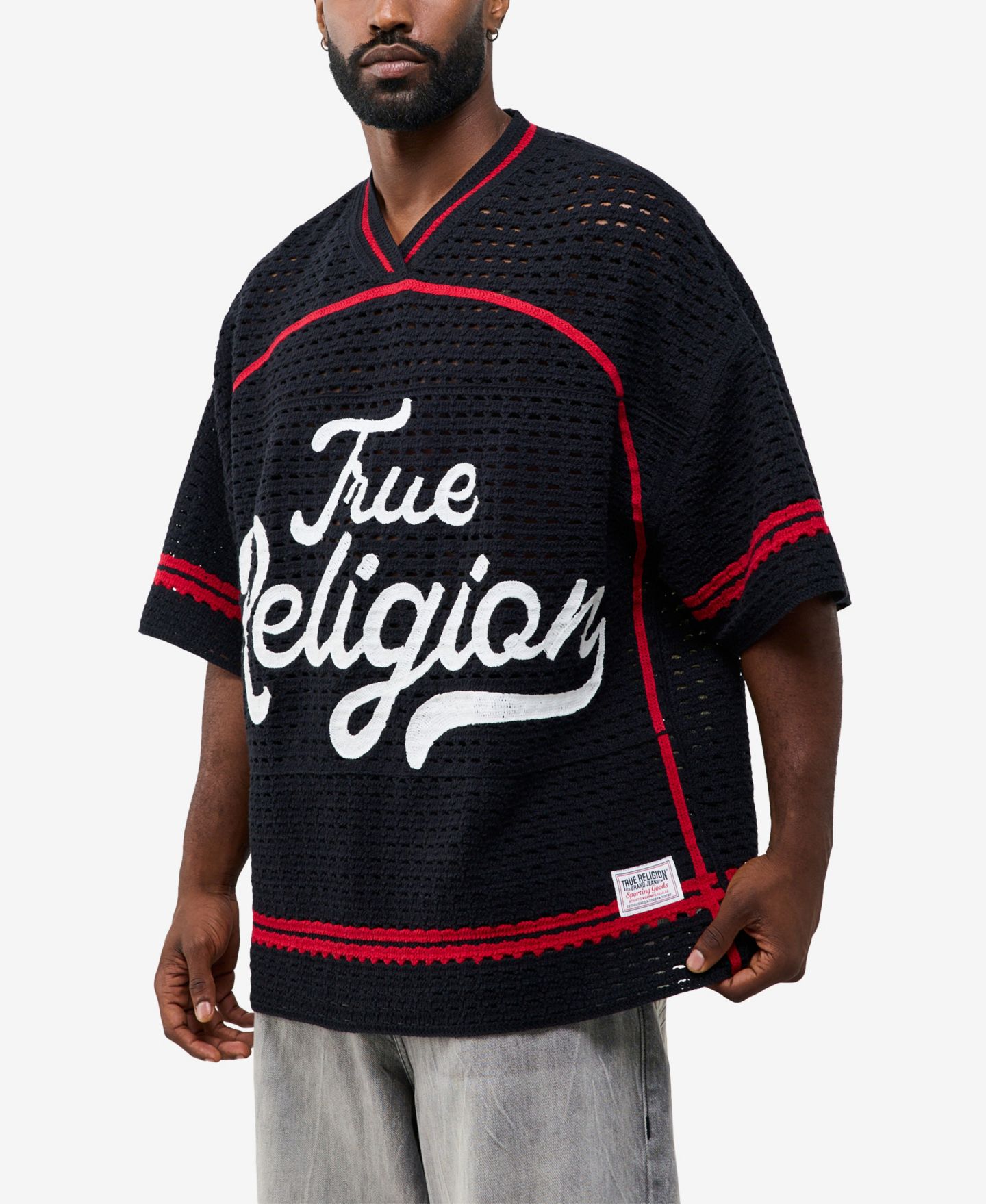 Мужской топ True Religion Crochet Football Jersey, цвет: Чёрный — фото 2