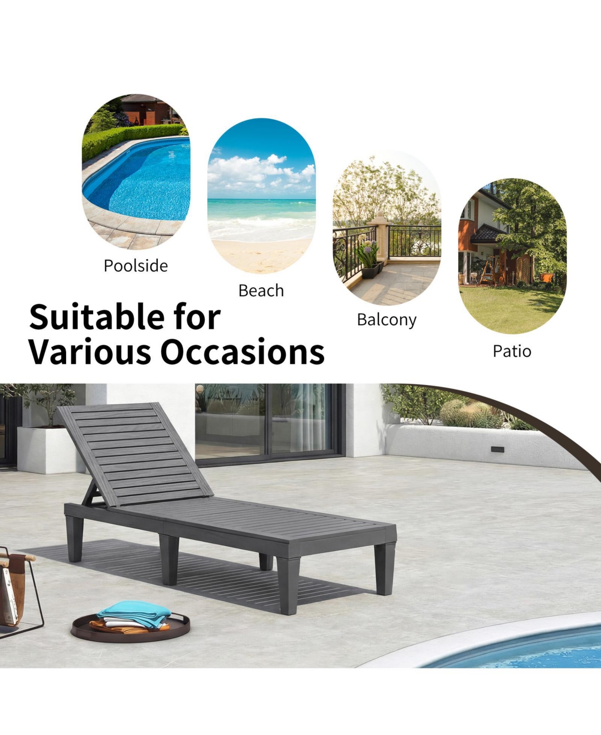 Mecale Outdoor Chaise Lounge Chair with 5-Position Backrest
