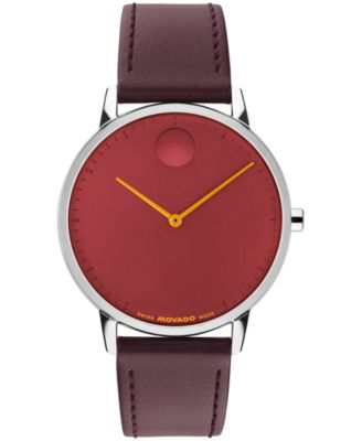 Men's Face Swiss Quartz Dark Cherry Leather Watch 39mm