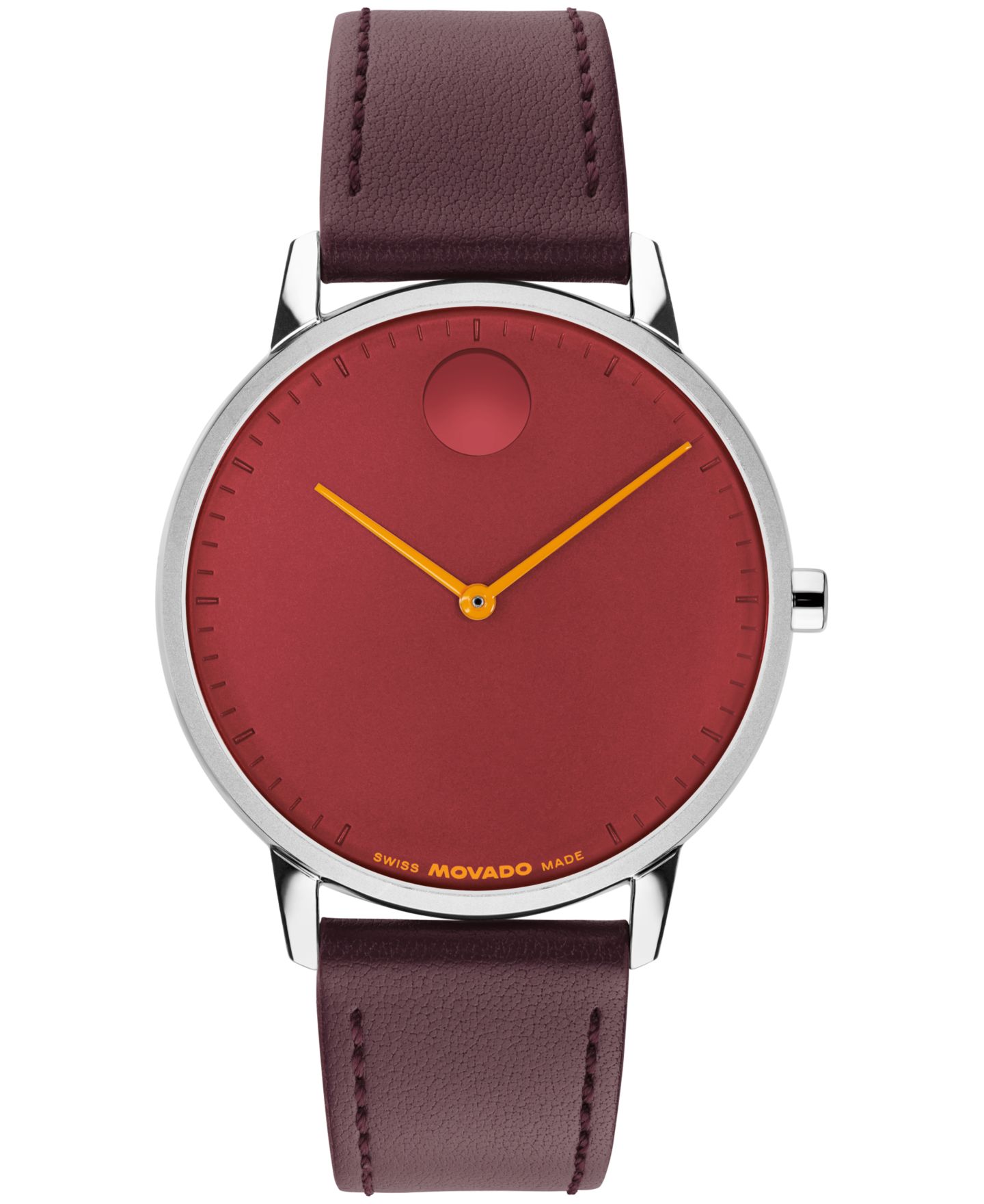 Мужские часы Movado Face Swiss Quartz Dark Cherry Leather Watch 39mm — фото 1