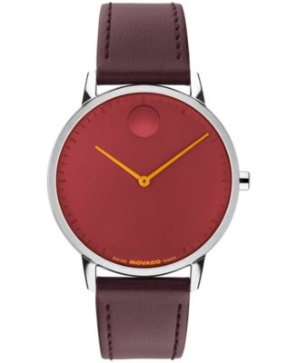 Movado Men's Face Swiss Quartz Dark Cherry Leather Watch 39mm - Macy's