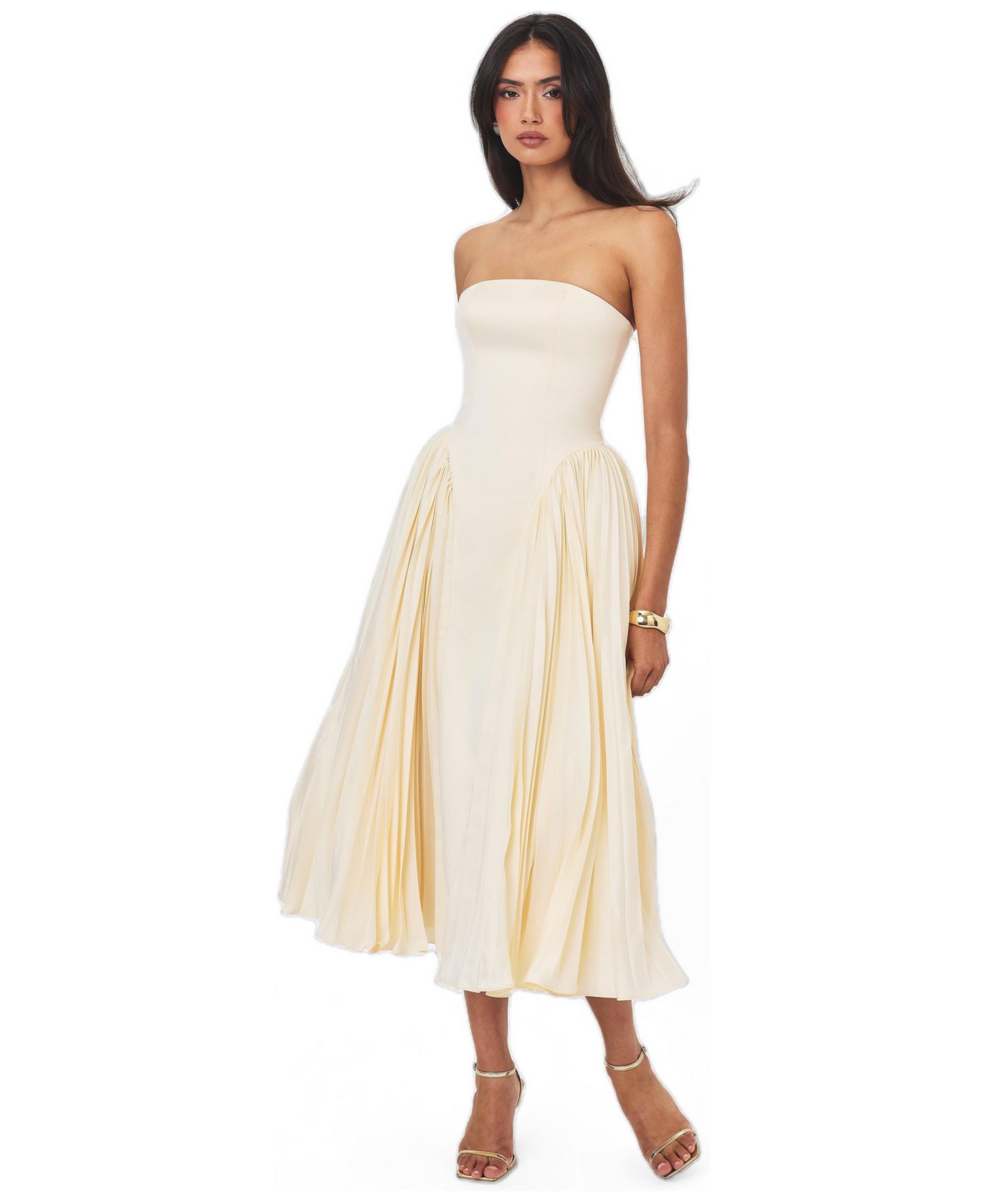 Women's Marnie Strapless Pleated Satin Midi Dress
