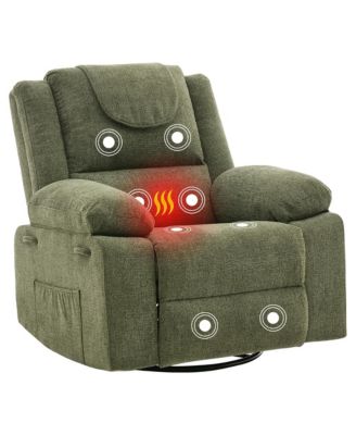 Oversized 360degree(s) Swivel Rocking Recliner Chair Deep Seat | High Back Heat and Vibration Massage Side Pocket Single Sofa for Living Room, Bedroom