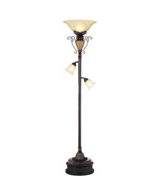 Ludo Rustic Vintage Torchiere Floor Lamp with Black Riser Side Lights 72" Tall Bronze Crackle Adjustable Alabaster Glass for Living Room