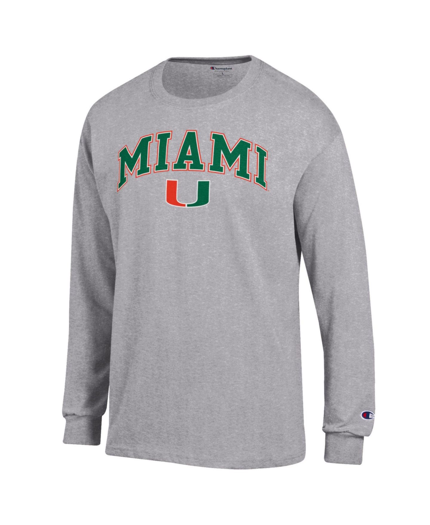 Мужская футболка Champion Heather Gray Miami Hurricanes Arch Over Logo Long Sleeve — фото 2