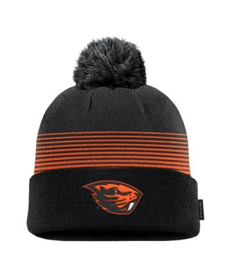 Men's Black Oregon State Beavers 2026 On-Field Peak Cuffed Knit Hat with Pom