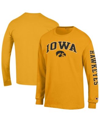 Men's Gold Iowa Hawkeyes Arch Over Logo 2-Hit Long sleeves T-Shirt