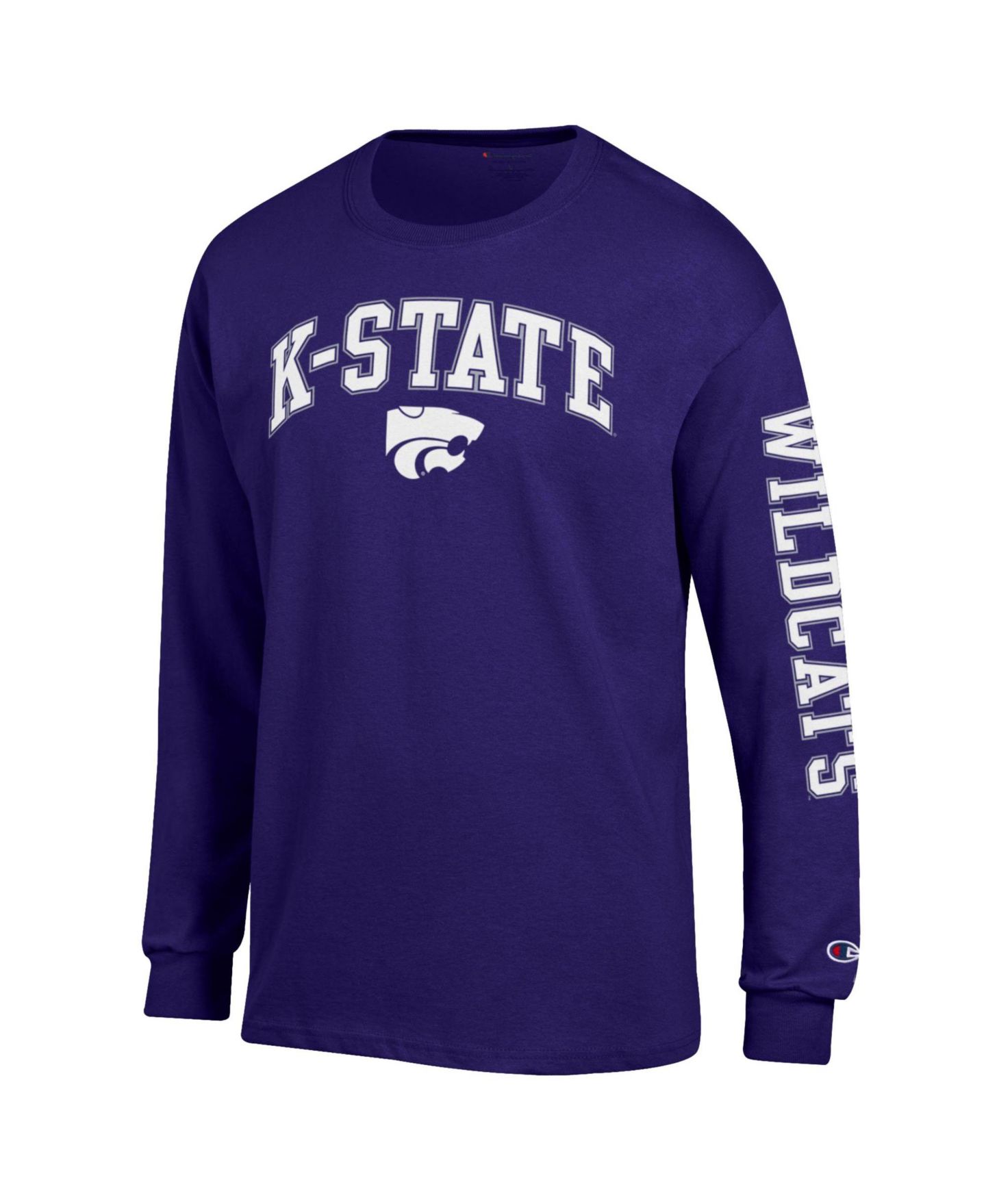 Мужская футболка Champion Purple Kansas State Wildcats Arch Over Logo 2-Hit Long Sleeve — фото 2