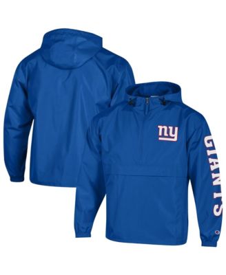 Men's Royal New York Giants Packable Hooded Windbreaker Half-Zip Jacket