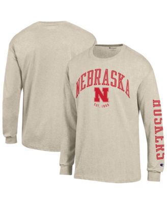 Men's Heather Oatmeal Nebraska Huskers Neutral Arch Long-Sleeve T-Shirt