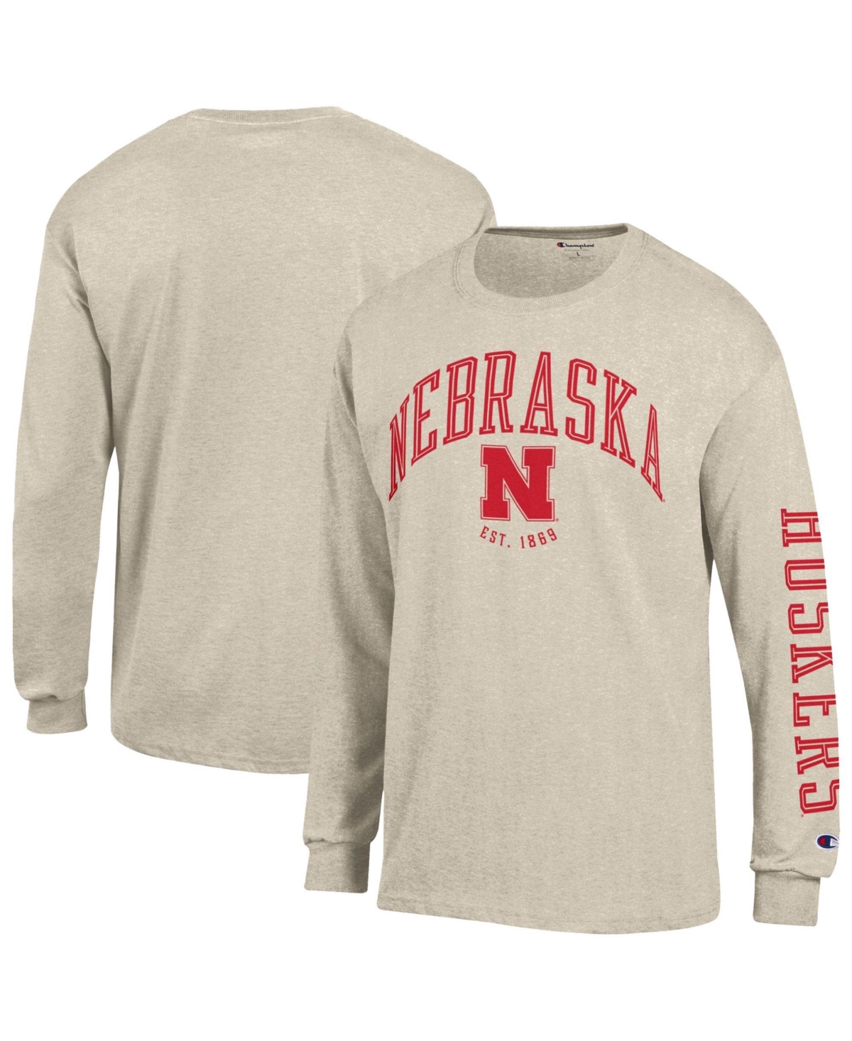 Champion Men's Heather Oatmeal Nebraska Huskers Neutral Arch Long-Sleeve T-Shirt - Oatmeal