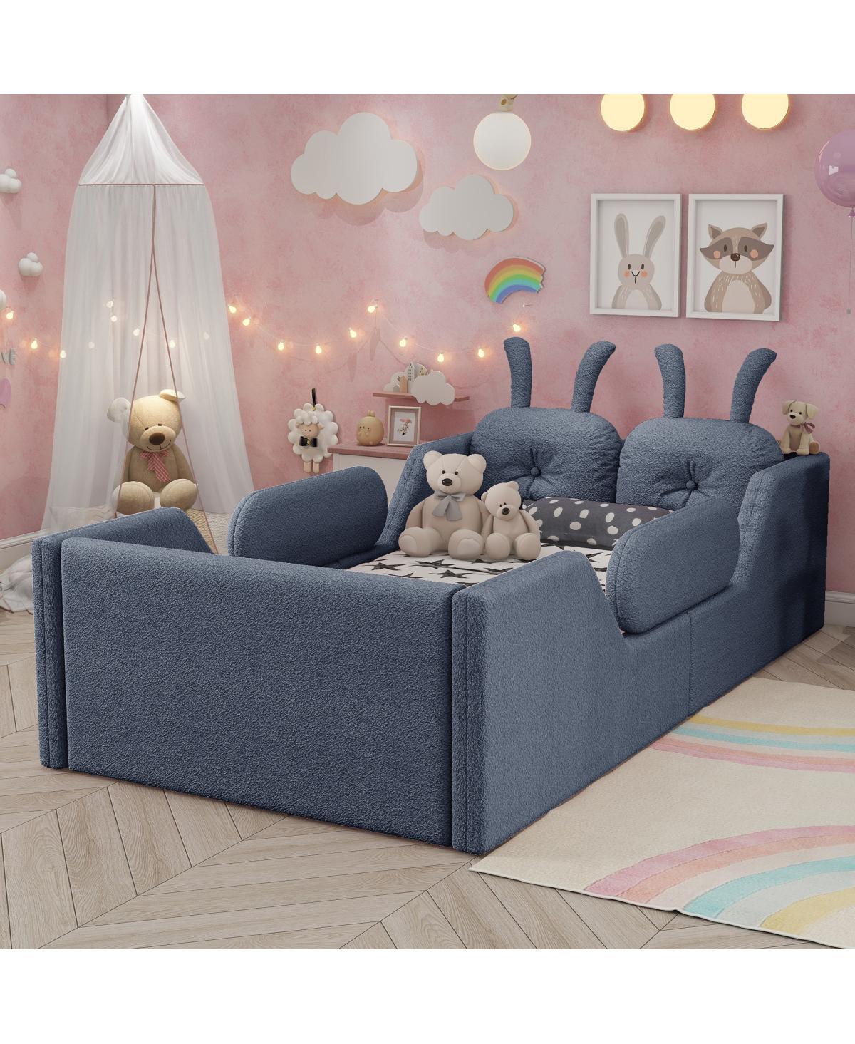 Streamdale Furniture Twin Upholstered Platform Bed with Rabbit Cushion and Removable Side Rails