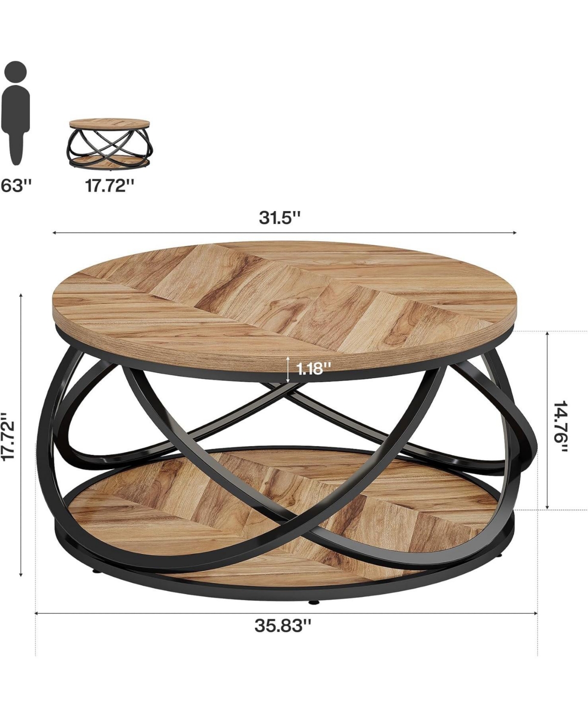 Tribesigns 2-Tier Round Coffee Table, 31.5" Circle Center Table for Living Room, Small Space