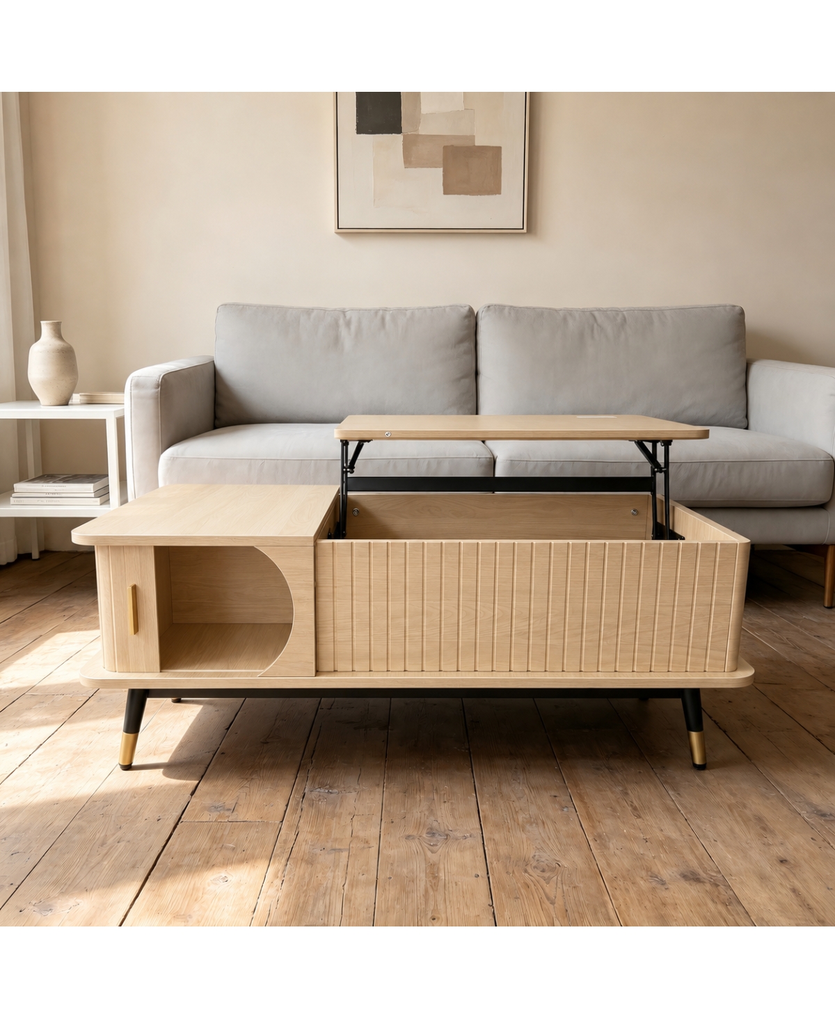 Streamdale Furniture Wood Lift Top Coffee Table with Hidden Compartment and Storage Shelf