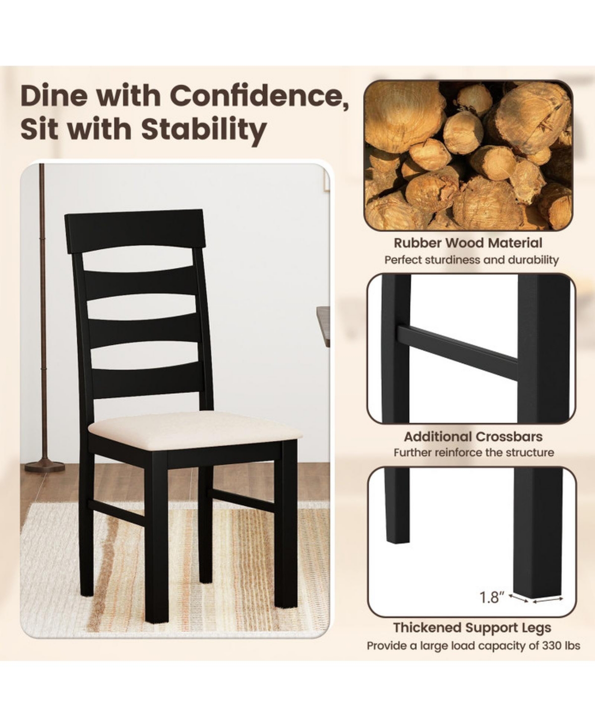 Sugift High Back Dining Room Chairs Set of 2 with Padded Seats and Hollowed Backrest Faux Linen Upholstery