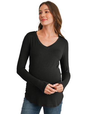 Maternity Long Sleeve V Neck Nursing Top