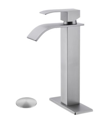 Single Handle Waterfall Bathroom Sink Faucet, Stainless Steel Vessel Tap with Pop-Up Drain