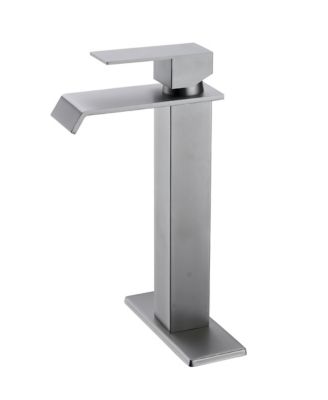 Single Handle Waterfall Bathroom Sink Faucet, High Arc Stainless Steel Vanity Tap