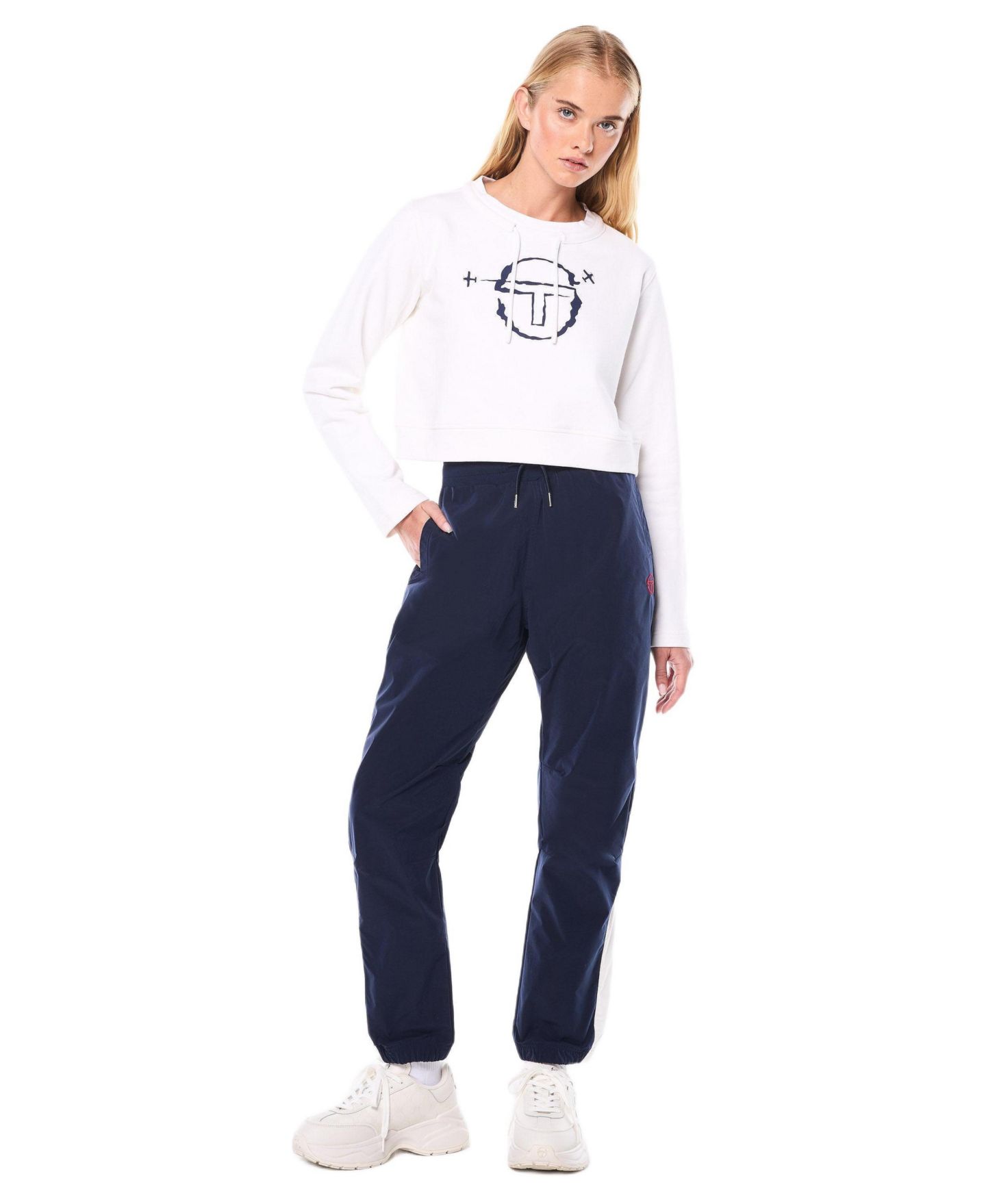 Женская толстовка Sergio Tacchini Piano Long-Sleeve Crop Crewneck, цвет: Яркий белый — фото 4