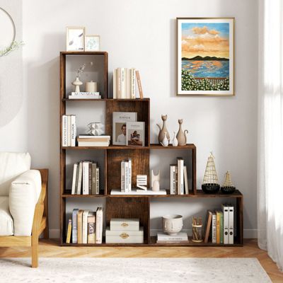 4-Tier Stepped Bookshelf Freestanding Ladder Storage Shelf with 6 Open Cubes
