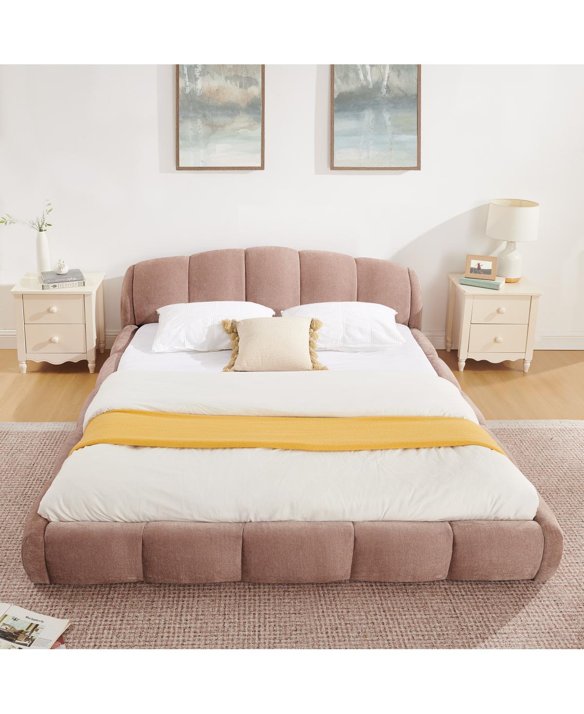 Streamdale Furniture Queen Size Chenille Upholstered Curved Platform Bed