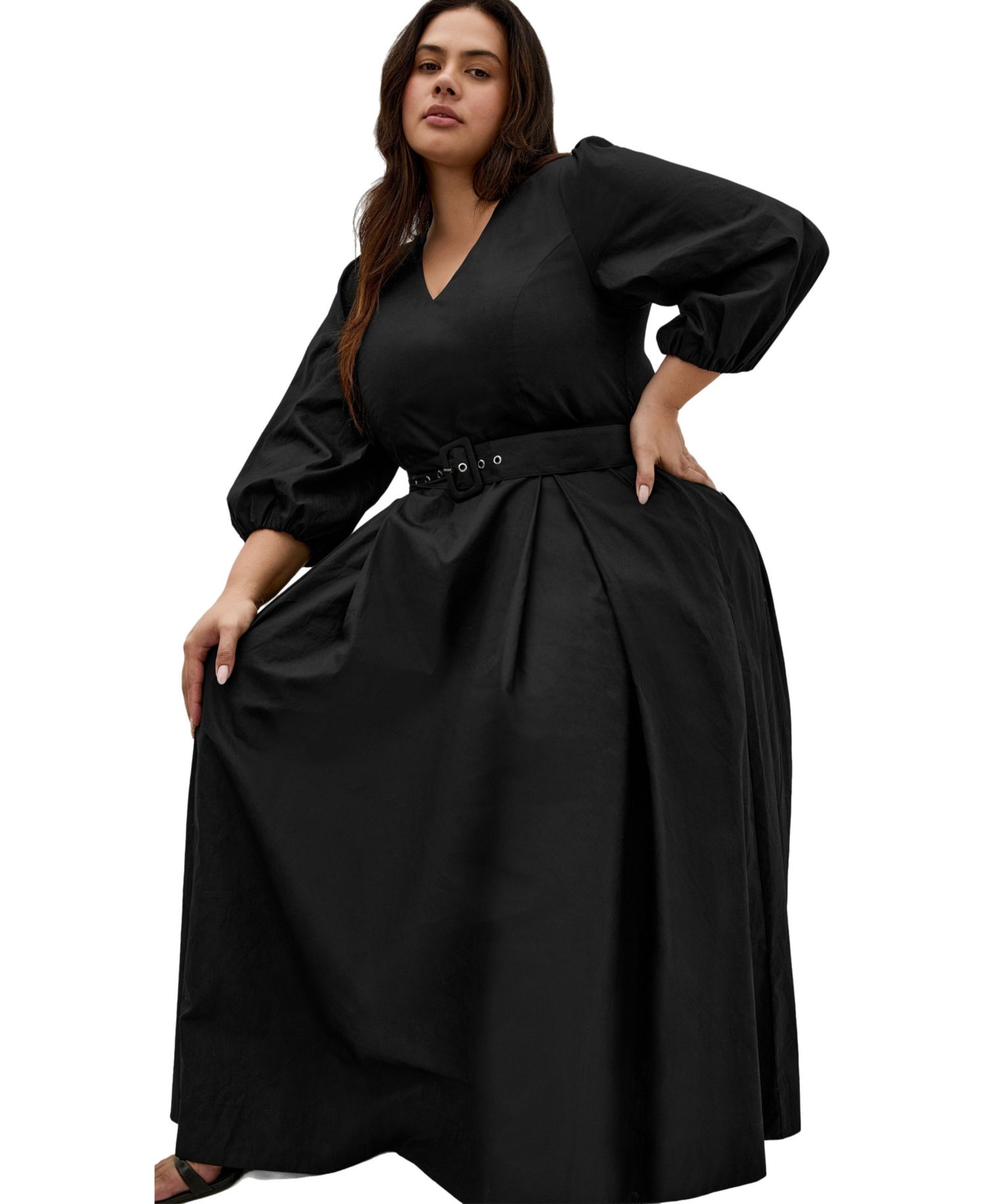 Plus Size Kaiya V-Neck Midi A-Line Dress