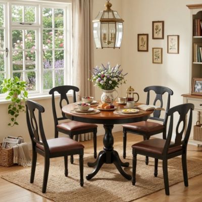 5 Piece Dining Set Include a Dining Table and 4 Faux Leather Kitchen Chairs