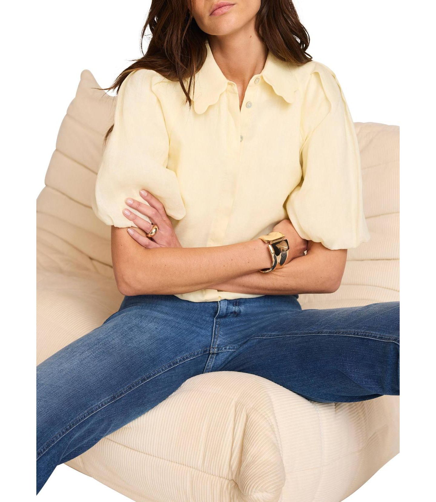 Женская блузка Mint Velvet Ramie Short-Sleeve Puff-Sleeve, цвет: Жёлтый — фото 2