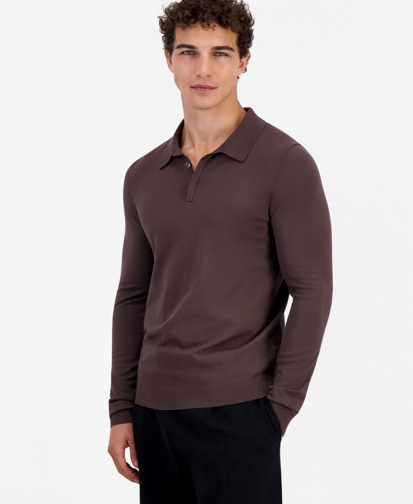 Мужское поло Hugo Boss San Pippo-CV Long-Sleeve Knitted Slim-Fit Polo, цвет: Brnoverflw — фото 1