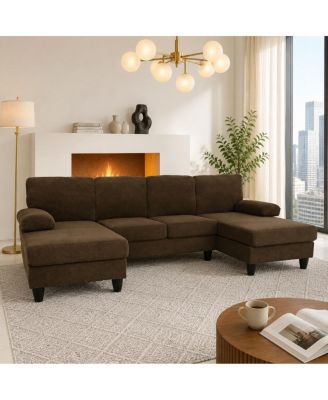 U-Shaped Dual Chaise Sofa with Upholstered Armrests