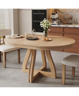 Round Extendable Farmhouse Dining Table for 4-6 (Wood)