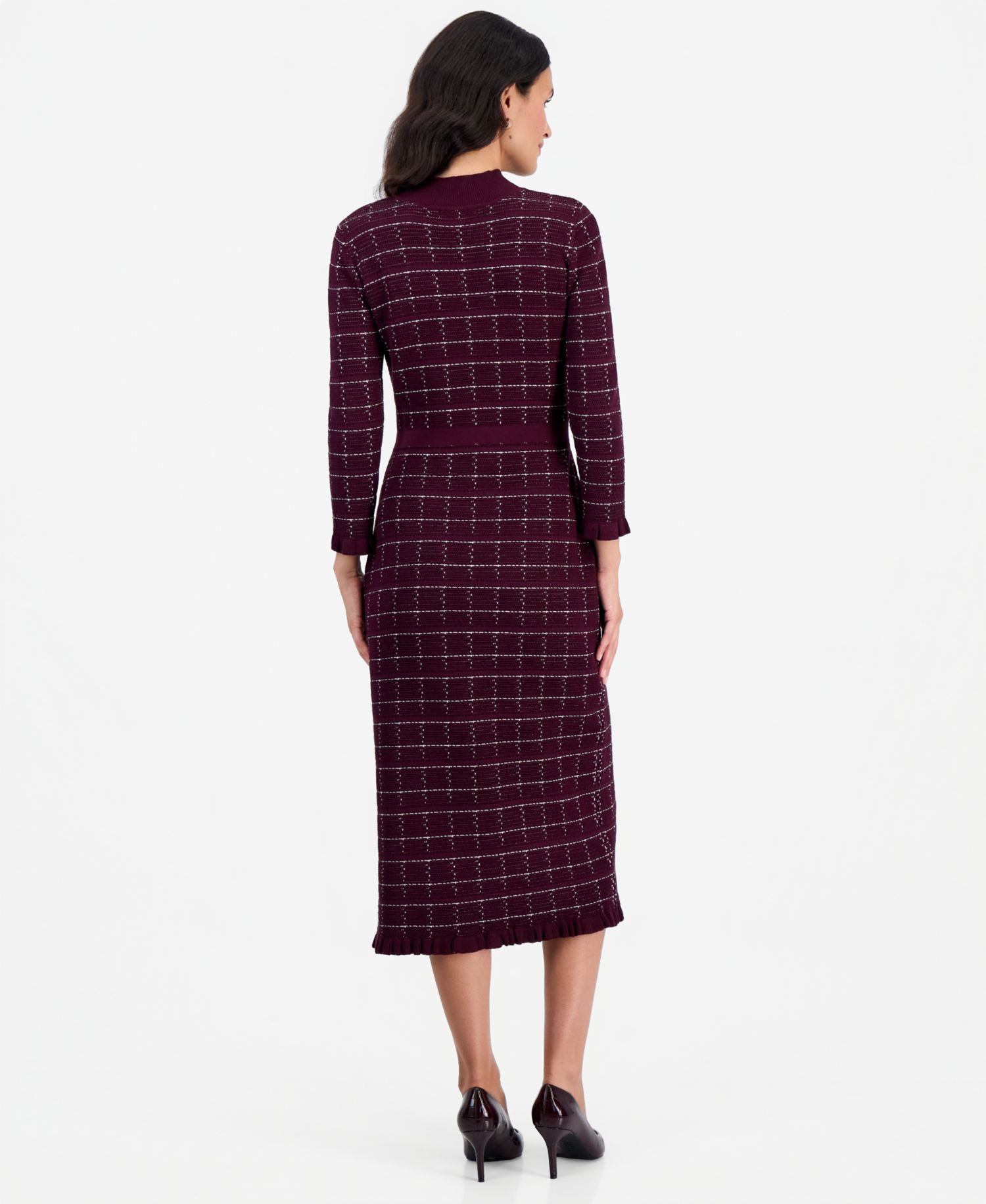 Petite Plaid Mock Neck Long-Sleeve Sweater Dress