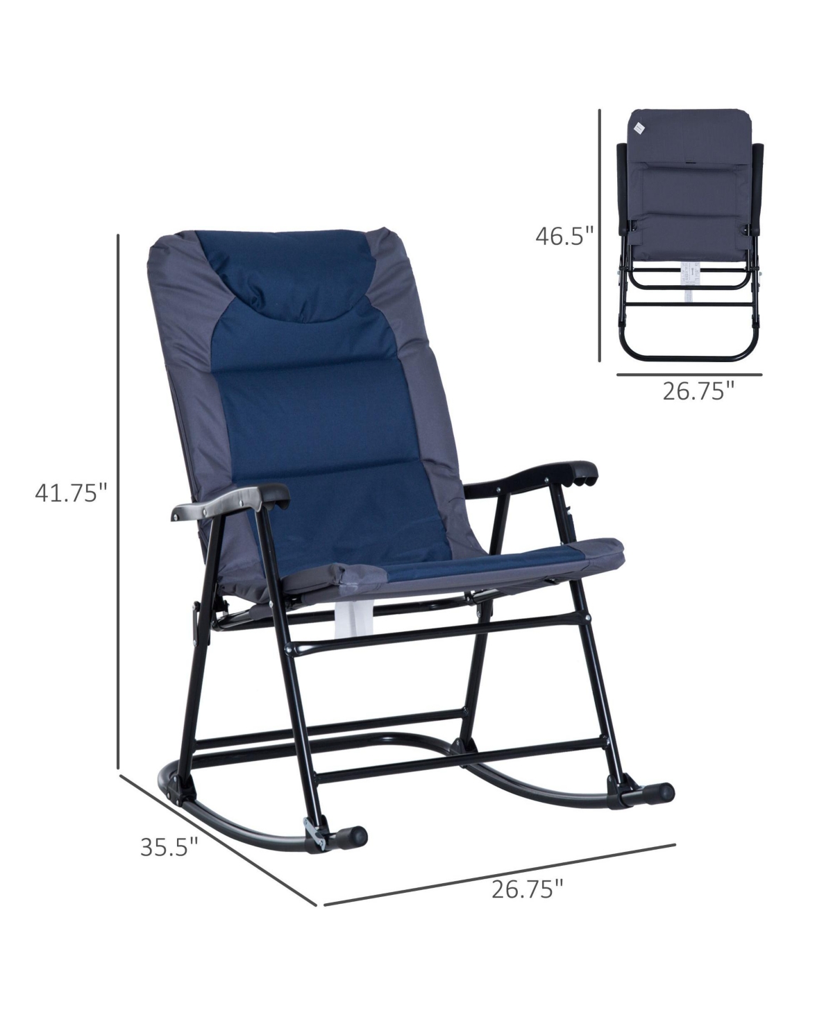 Mountaintop 2 Piece Outdoor Patio Furniture Set Folding Padded Rocking Chairs Bistro Style for Porch Camping Balcony