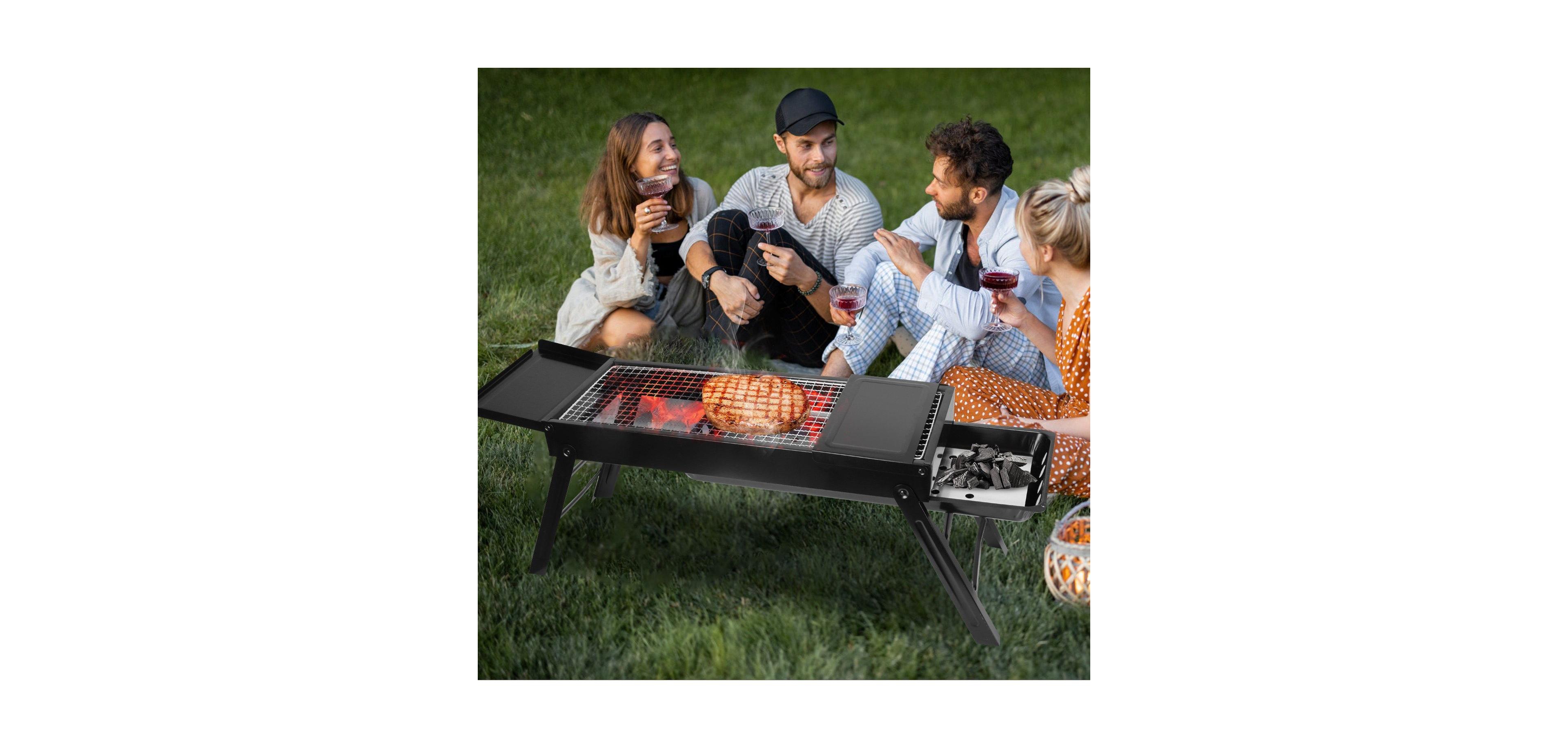 Mountaintop Foldable Charcoal Bbq Grill, w/ Shelf and Stainless Steel Net, Easy Setup, Portable Tabletop, for Camping, Picnic, Outdoor Party, Backyard