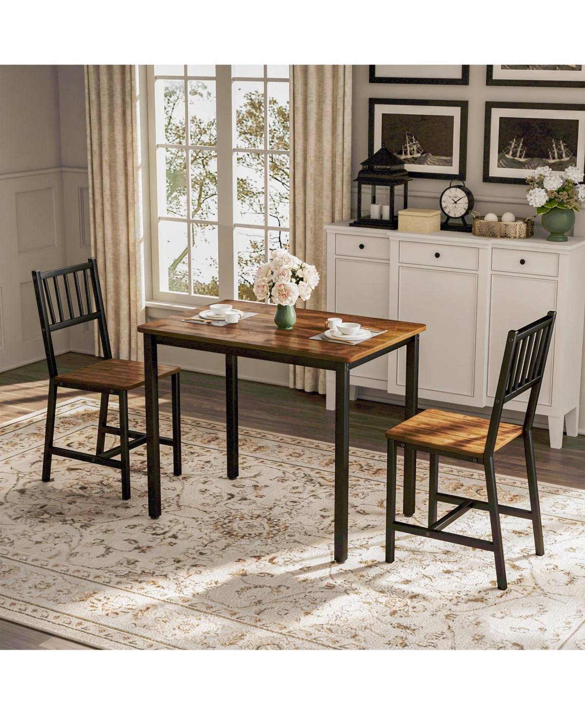 Flynama 3-Piece Industrial Dining Set, Table and 2 Chairs